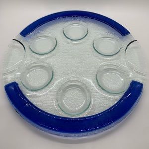 Fused Art Glass PASSOVER SEDER PLATE Cobalt Blue Fish Tray